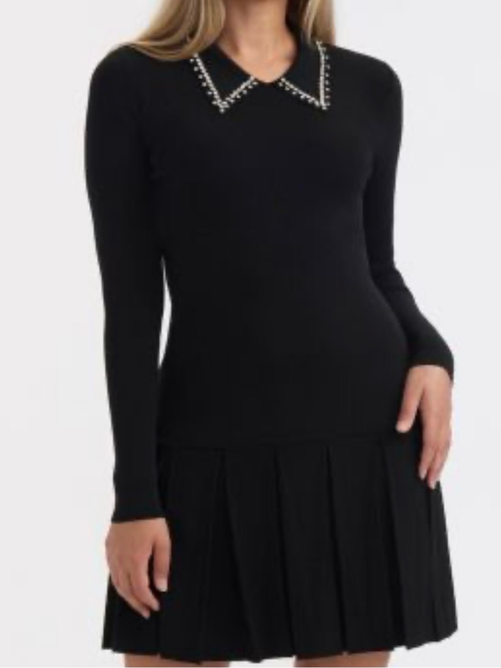 Ellen Tracy Black Sweater with Crystal-Studded Collar